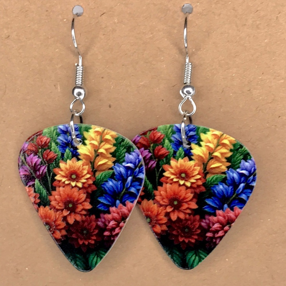 Floral Guitar Pick Custom Earrings Fashion Jewelry - Picture 4 of 4